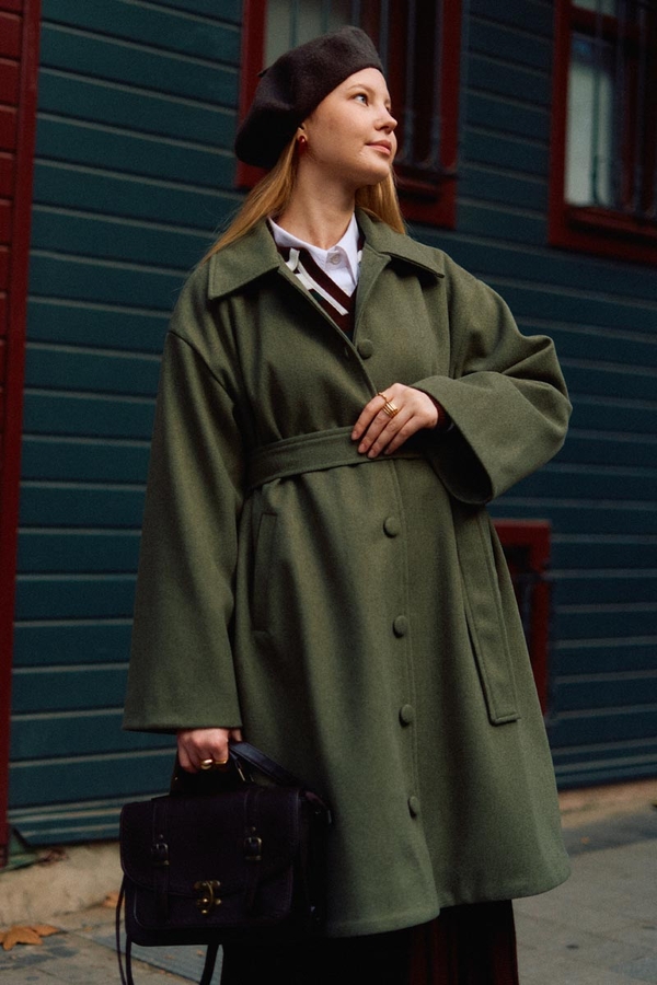 Oversize Düşük Kol Kaban Haki 