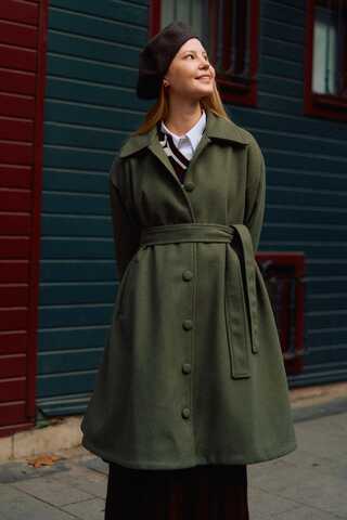 Oversize Düşük Kol Kaban Haki - 7