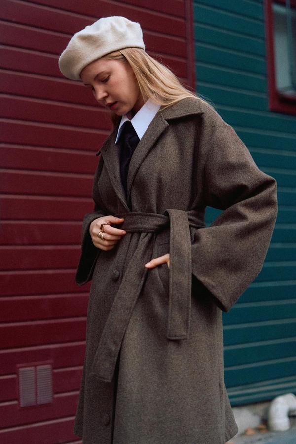 Oversize Düşük Kol Kaban Kahverengi - 8