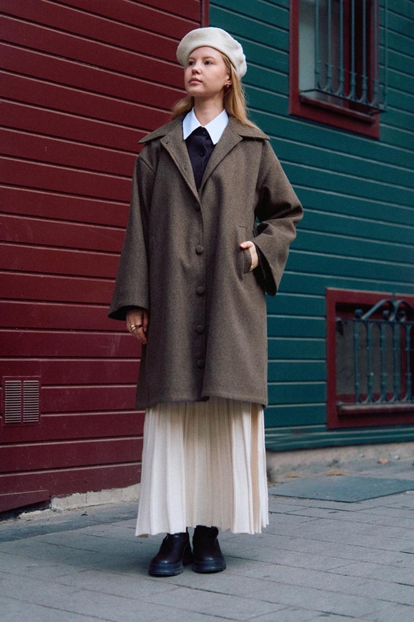 Oversize Düşük Kol Kaban Kahverengi 