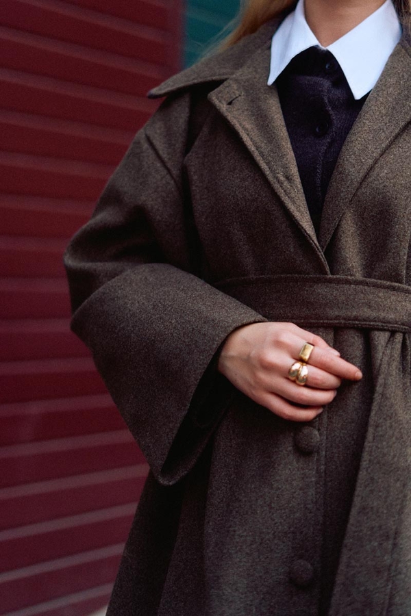 Oversize Düşük Kol Kaban Kahverengi - 9