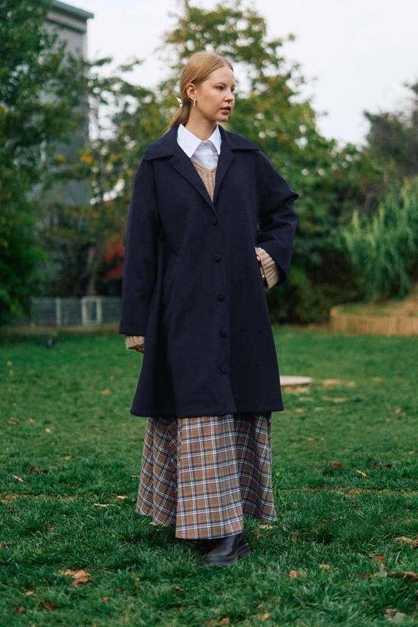 Oversize Düşük Kol Kaban Lacivert - 6