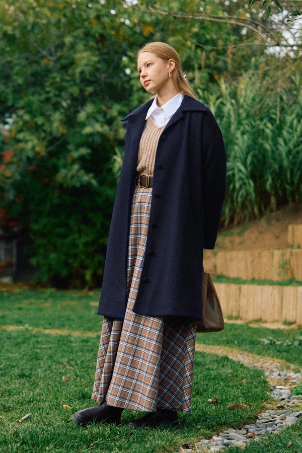Oversize Düşük Kol Kaban Lacivert - 2