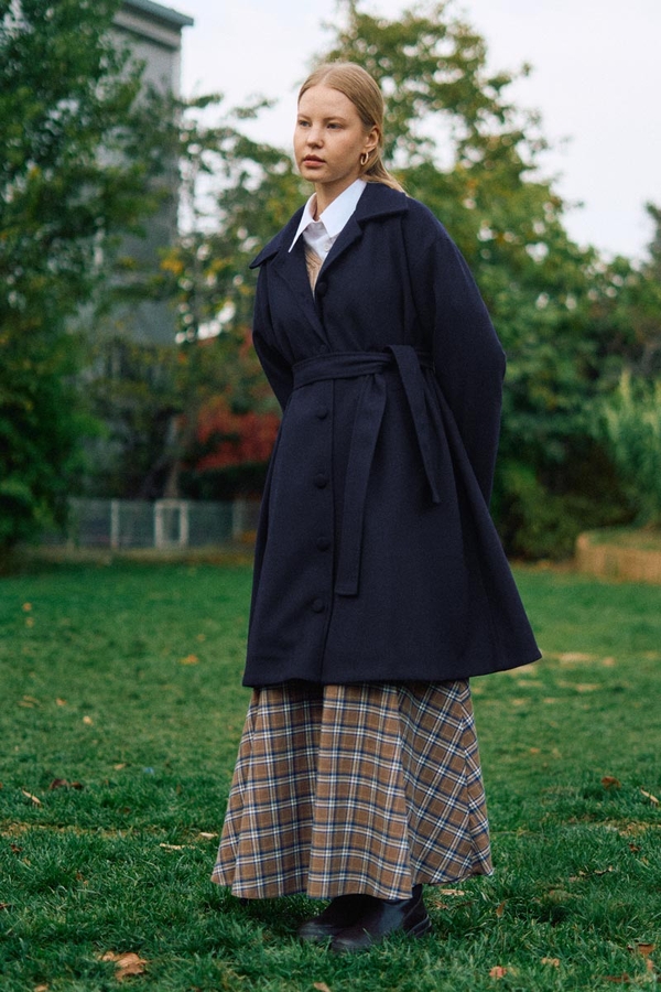 Oversize Düşük Kol Kaban Lacivert - 7