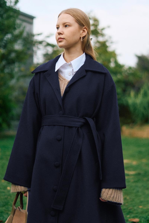 Oversize Düşük Kol Kaban Lacivert - 9