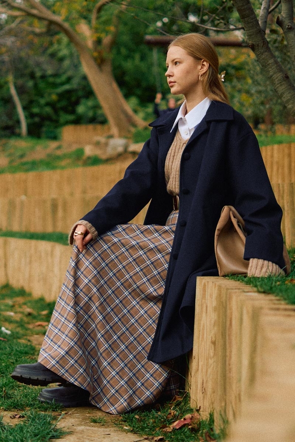 Oversize Düşük Kol Kaban Lacivert - 11