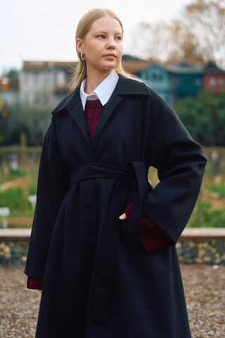 Oversize Düşük Kol Kaban Siyah - 9