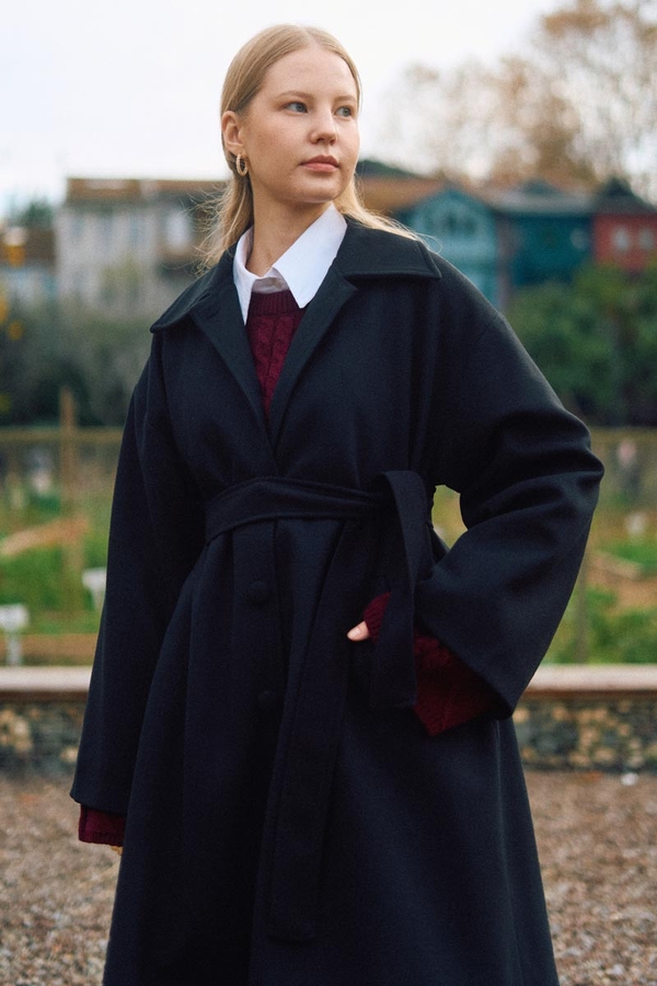 Oversize Düşük Kol Kaban Siyah - 9