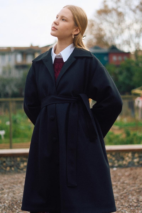 Oversize Düşük Kol Kaban Siyah - 10