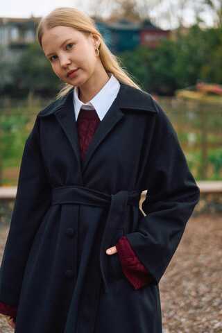 Oversize Düşük Kol Kaban Siyah - 11