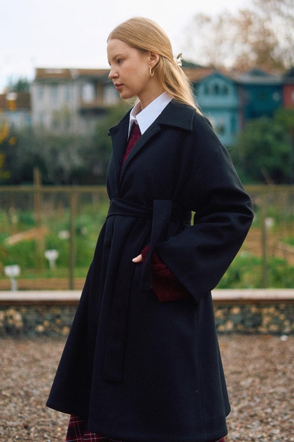 Oversize Düşük Kol Kaban Siyah - 7