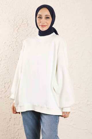 Oversize Düz Sweat Beyaz - 4