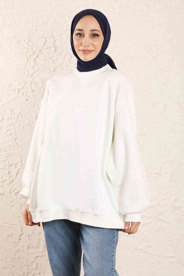 Oversize Düz Sweat Beyaz - 4