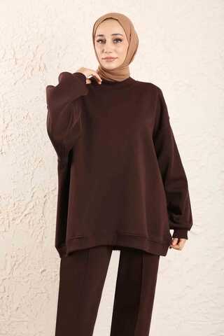 Oversize Düz Sweat Kahverengi - 7