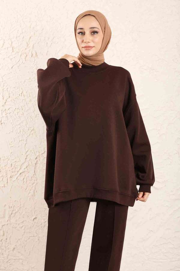 Oversize Düz Sweat Kahverengi - 7