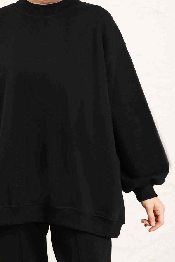 Oversize Düz Sweat Siyah - 5