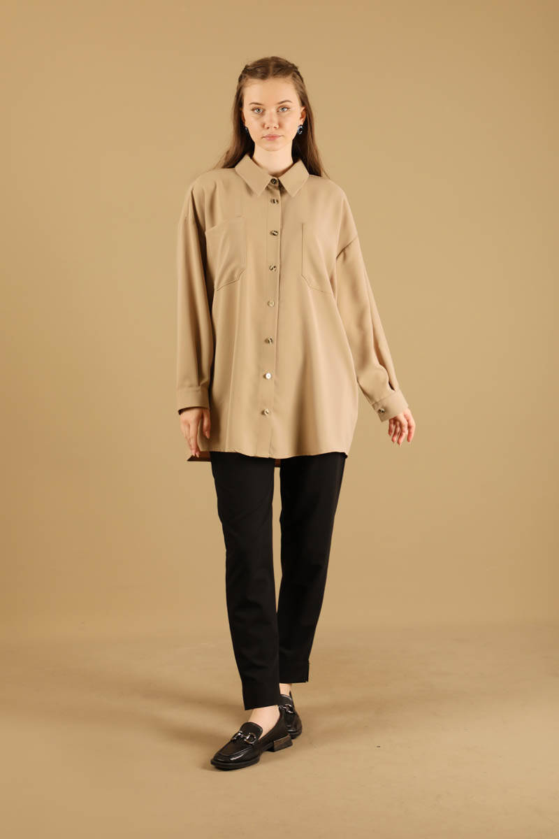 Oversize Gömlek Bej