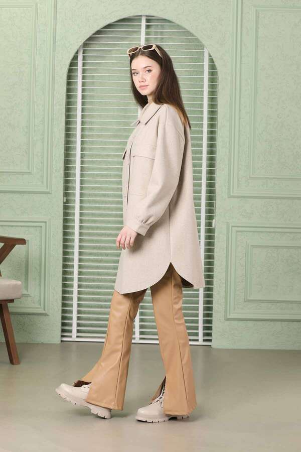 Oversize Gömlek Ceket Taş - 5