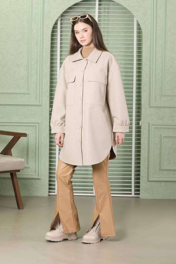 Oversize Gömlek Ceket Taş - 6