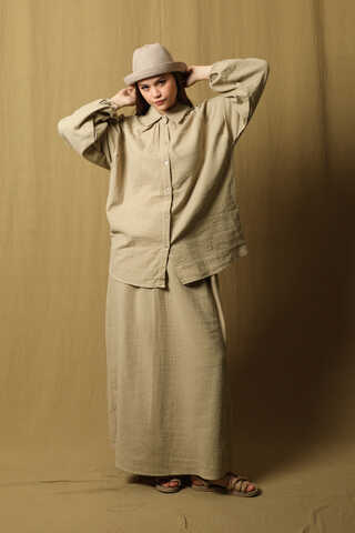 Oversıze Gömlek Etek Takım Taş - 1