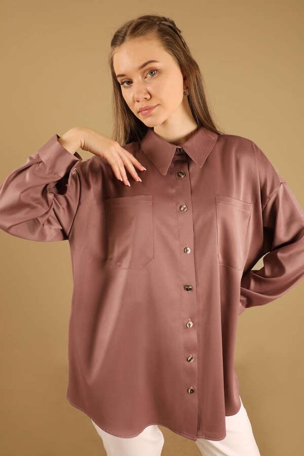 Oversize Gömlek Gül Kurusu - 4