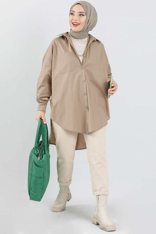 Oversize Gömlek Koyu Vizon - 2