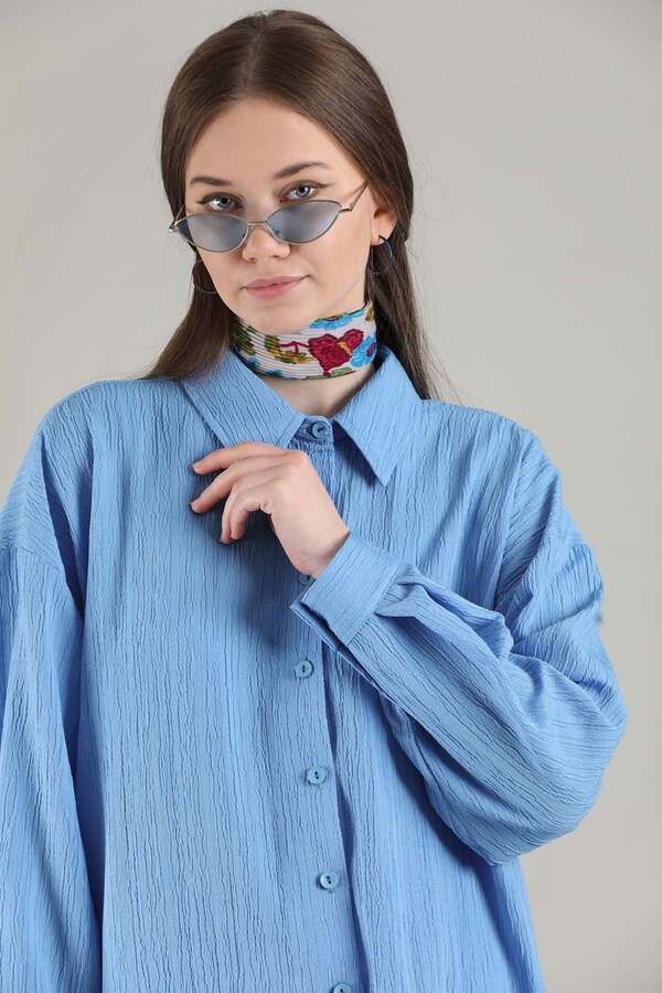 Oversize Gömlek Takım Mavi - 4