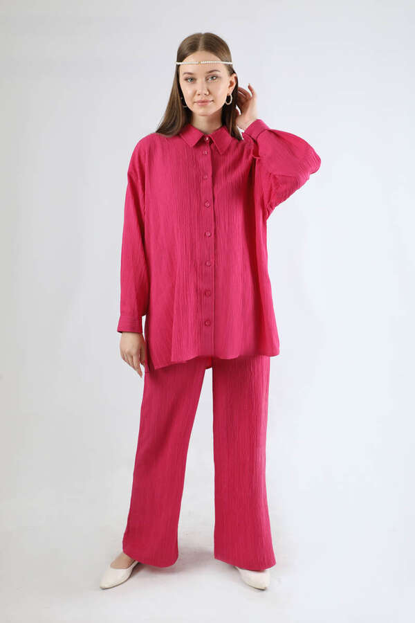 Oversize Gömlek Takım Fuşya - 1