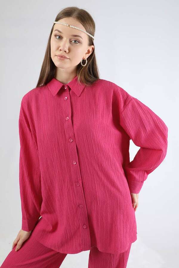 Oversize Gömlek Takım Fuşya - 2