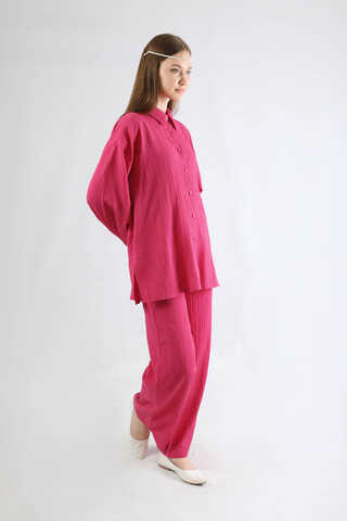 Oversize Gömlek Takım Fuşya - 3
