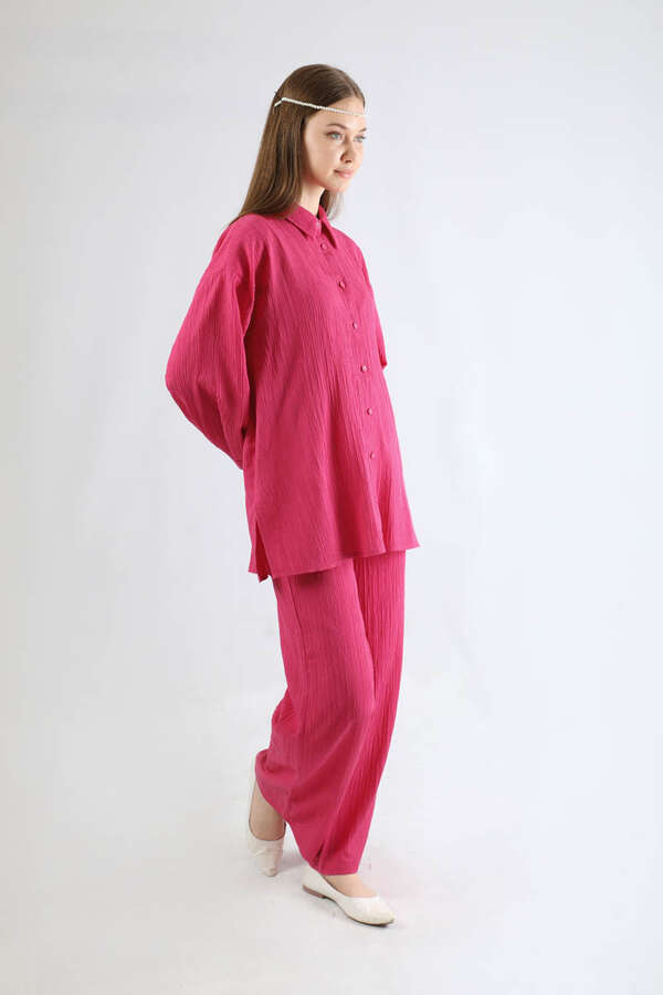 Oversize Gömlek Takım Fuşya - 3