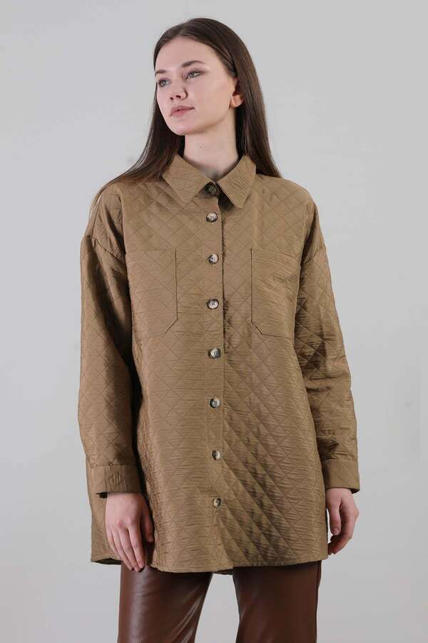 Oversize Kapitone Gömlek Camel - 1