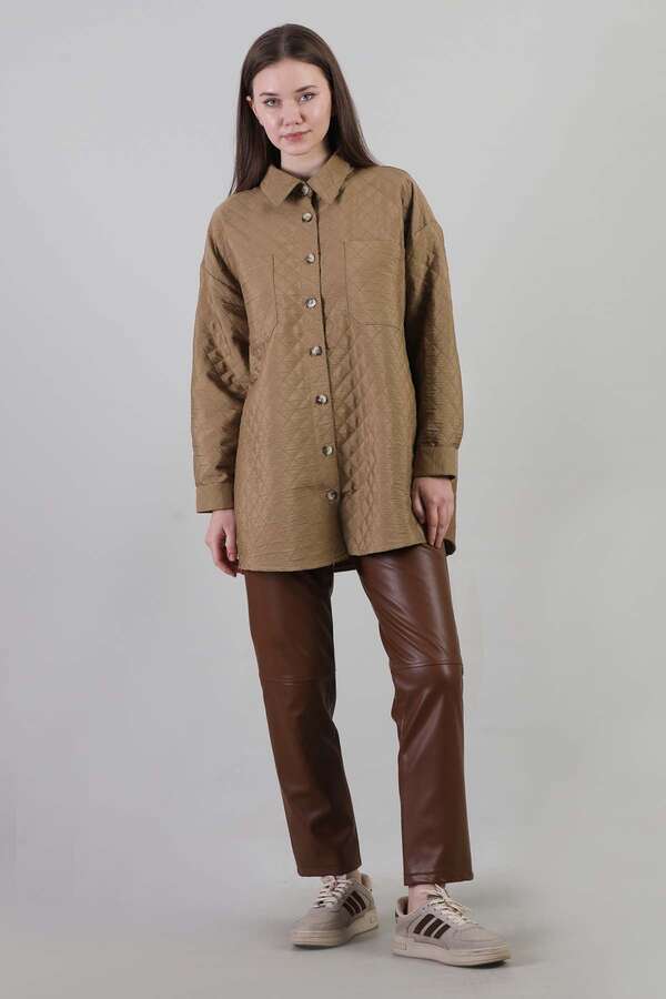Oversize Kapitone Gömlek Camel - 2
