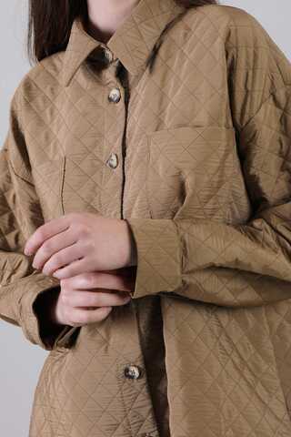 Oversize Kapitone Gömlek Camel - 3