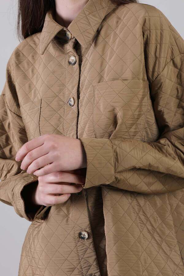 Oversize Kapitone Gömlek Camel - 3