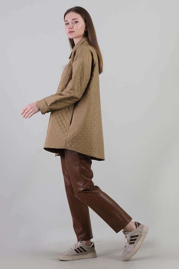 Oversize Kapitone Gömlek Camel - 4