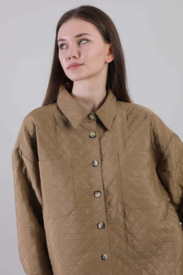 Oversize Kapitone Gömlek Camel - 5