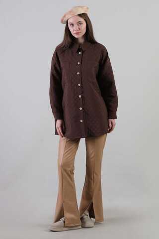 Oversize Kapitone Gömlek Kahve - 2