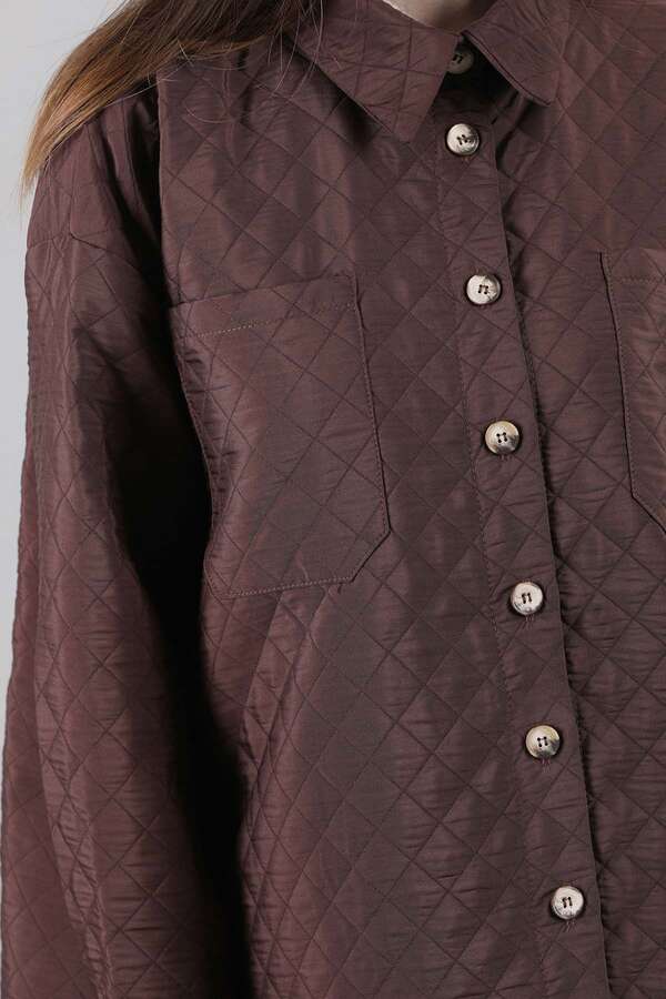 Oversize Kapitone Gömlek Kahve - 3