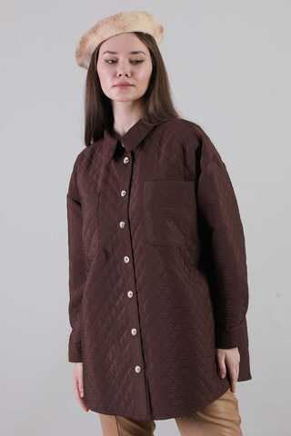 Oversize Kapitone Gömlek Kahve - 5