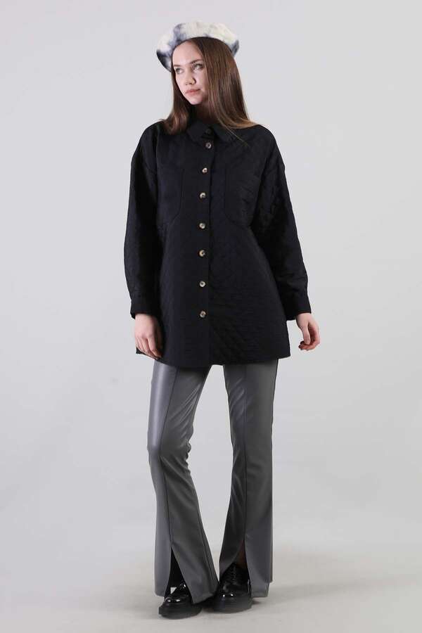 Oversize Kapitone Gömlek Siyah - 2