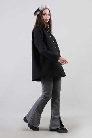 Oversize Kapitone Gömlek Siyah - 4