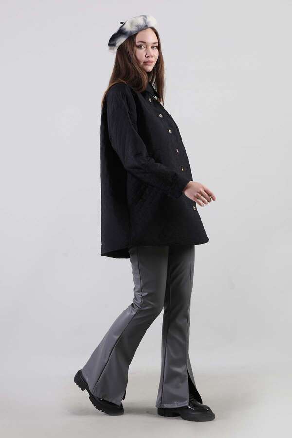 Oversize Kapitone Gömlek Siyah - 4