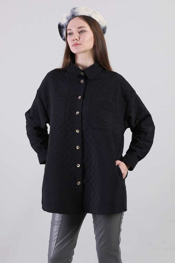 Oversize Kapitone Gömlek Siyah - 1