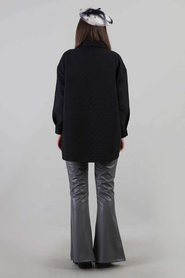 Oversize Kapitone Gömlek Siyah - 6