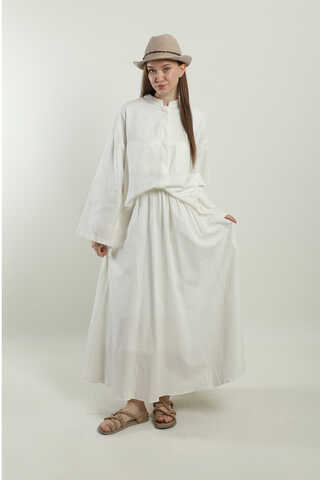 Oversıze Keten Etek Takım Beyaz - 1