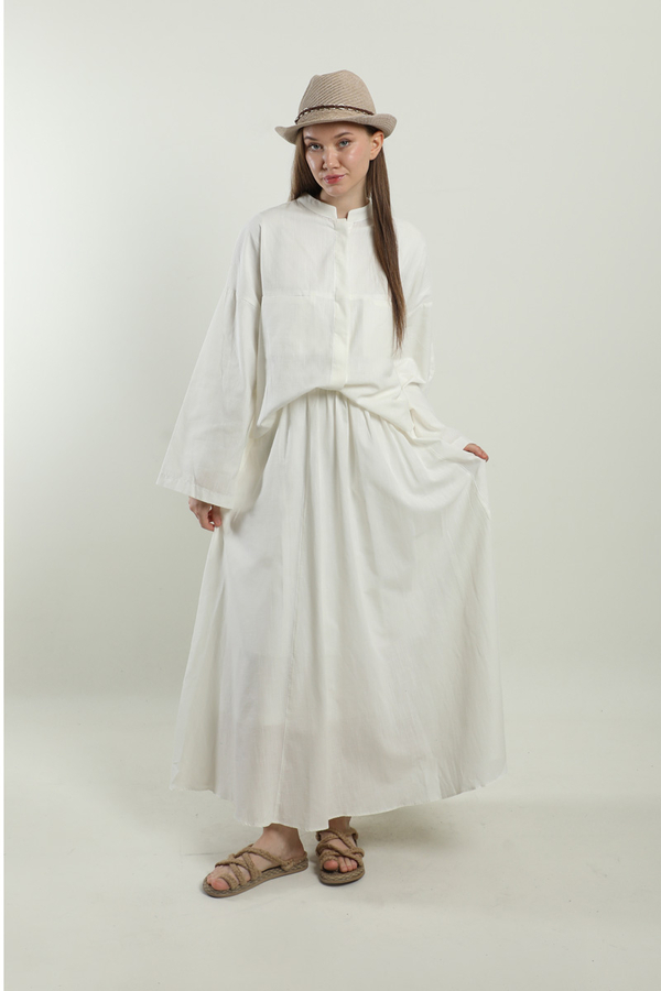 Oversıze Keten Etek Takım Beyaz - 1