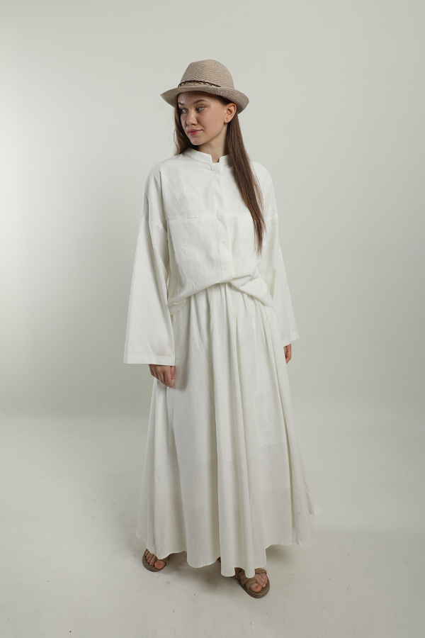 Oversıze Keten Etek Takım Beyaz - 4