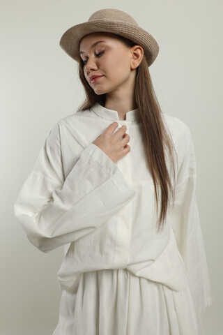 Oversıze Keten Etek Takım Beyaz - 3