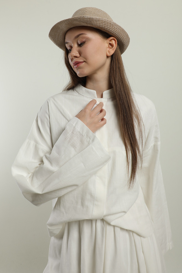 Oversıze Keten Etek Takım Beyaz - 3